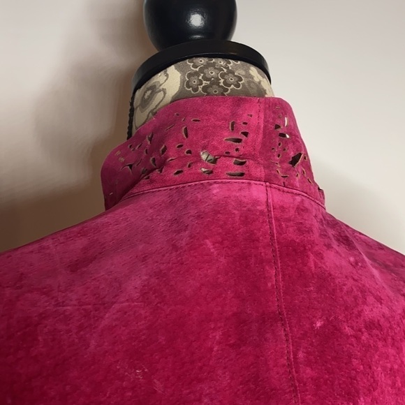 Carlos Falchi Sz M Raspberry Pink Suede Jacket Coat - Picture 7 of 14